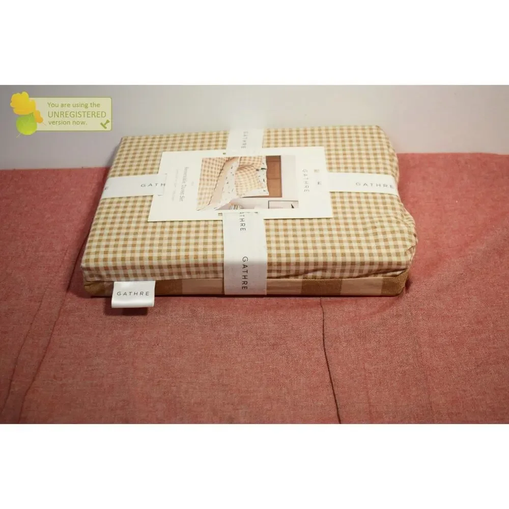 Gathre Khaki Gingham Reversible Duvet Set Twin